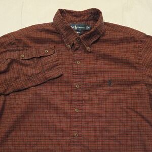 Ralph Lauren Men's Custom Fit Red‎ Blue Plaid Button-Down Long Sleeve Shirt XL